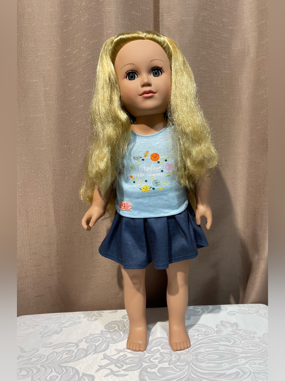 2013 My Life 18” Posable “Sleepy Eyes” Doll in Light Blue Top & Navy Skirt GUC